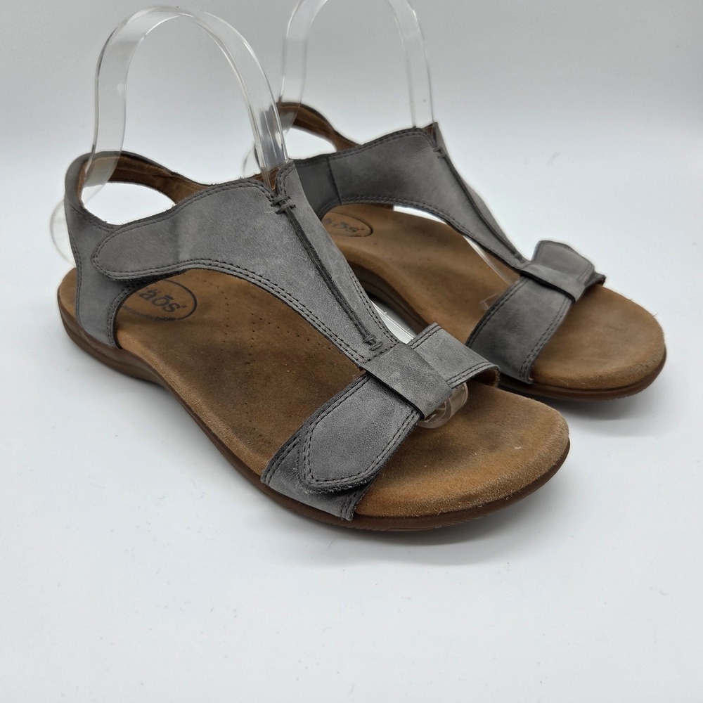Taos T-Strap Sandals Womens 8 Grey Leather Hook Loop Comfort TSH-14039